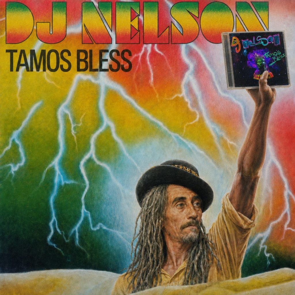 DJ Nelson sostiene una copia del álbum Tamos Bless
